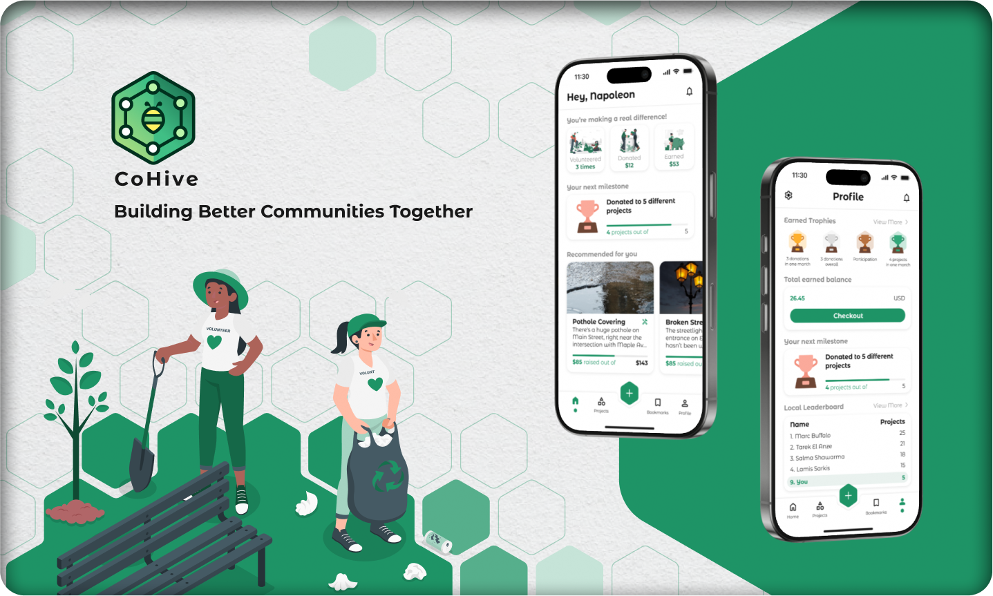 Cohive cover page showcasing mobile design mockups